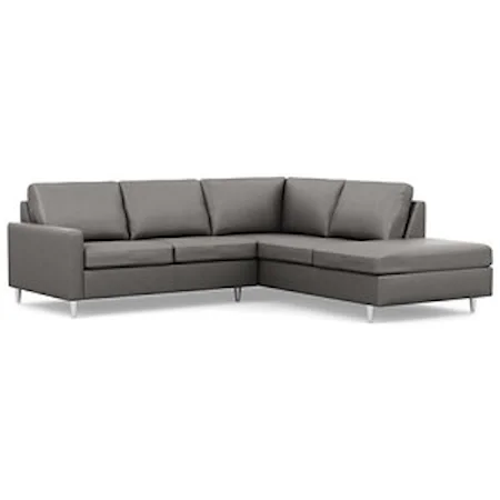 Contemporary Loveseat and Chaise with Narrow Track Arms and High Legs